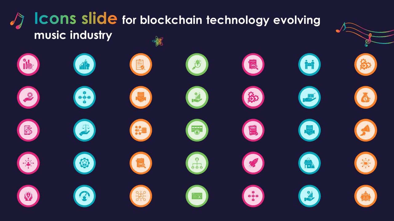 Icons Slide For Blockchain Technology Evolving Music Industry Ppt Sample