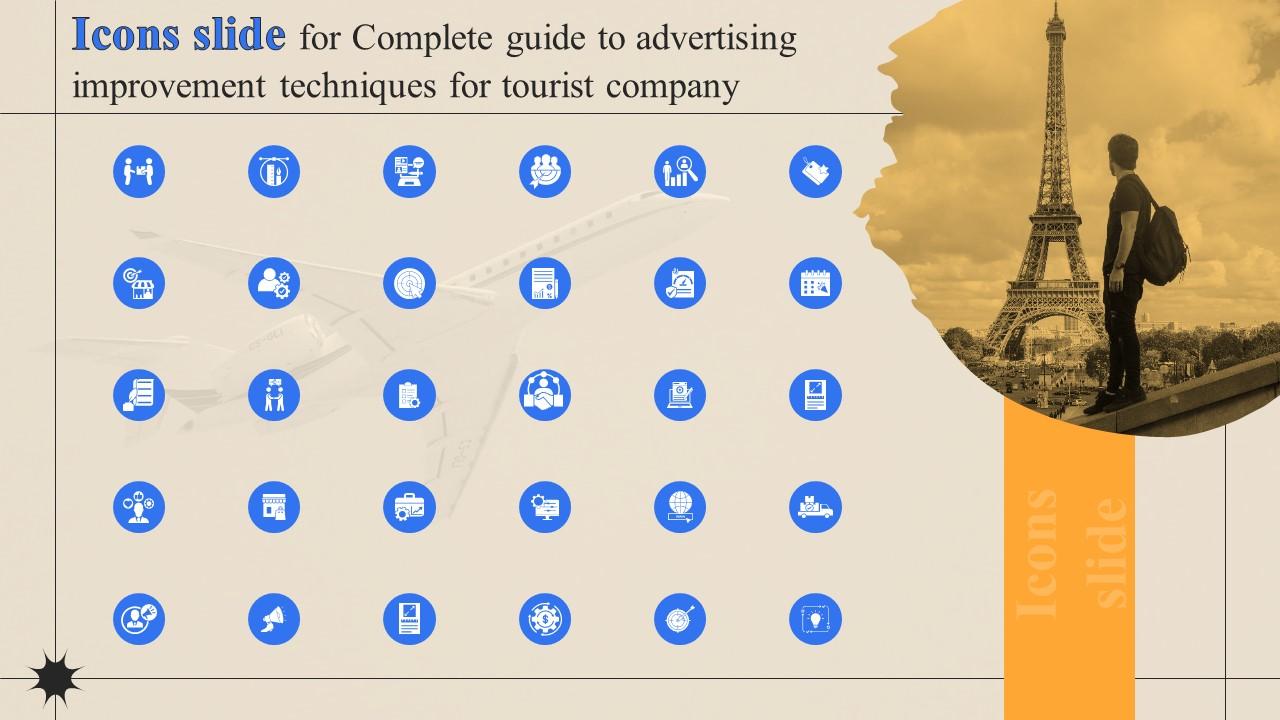 Icons Slide For Complete Guide To Advertising Improvement Techniques For Tourist Company