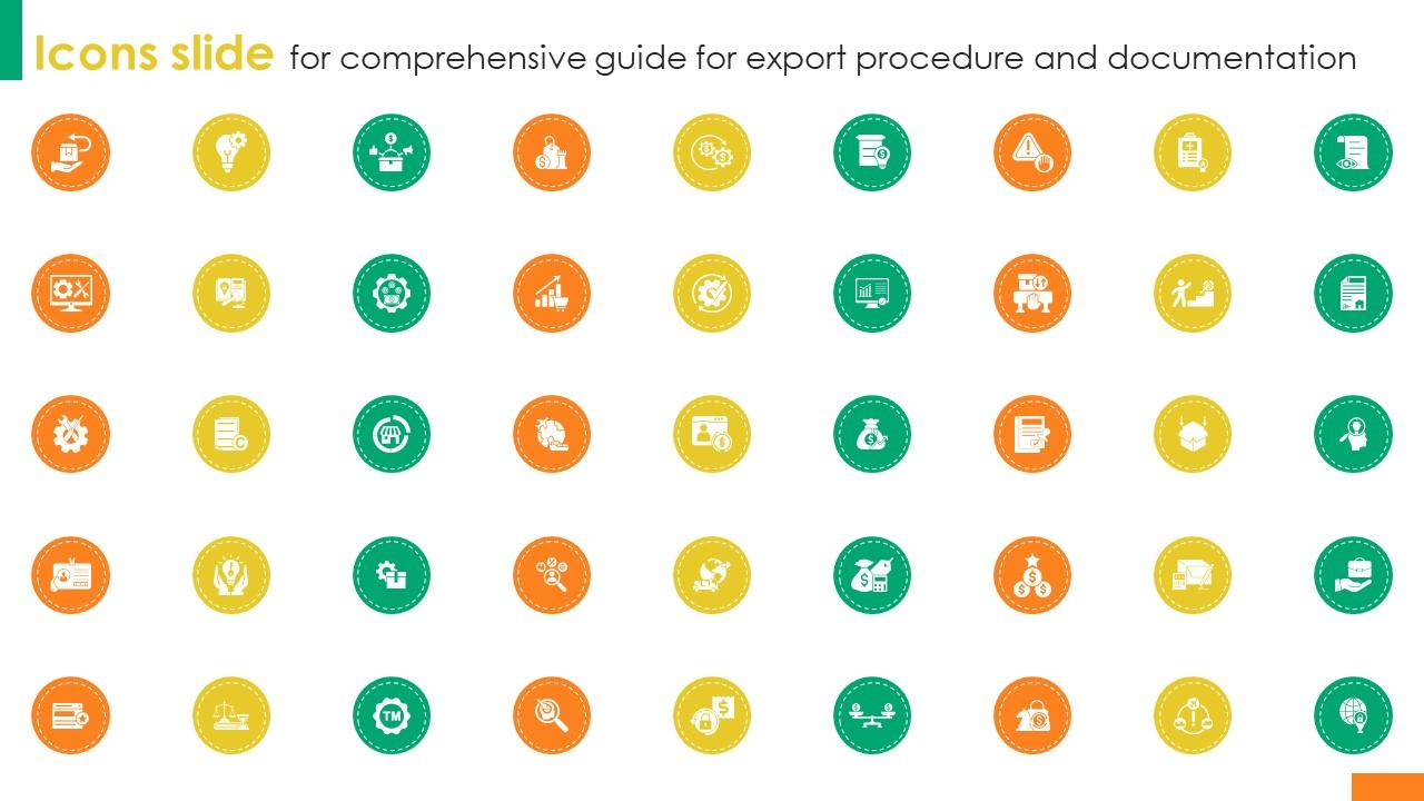 Icons Slide For Comprehensive Guide For Export Procedure And Documentation