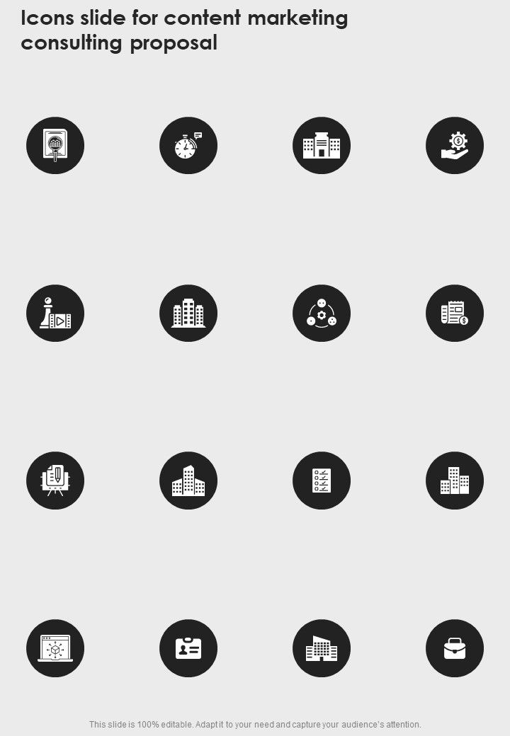 Icons Slide For Content Marketing Consulting Proposal One Pager Sample Example Document Slide01