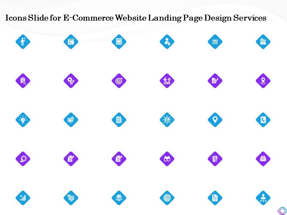 Icons slide for e commerce website landing page design services ppt background image Slide01