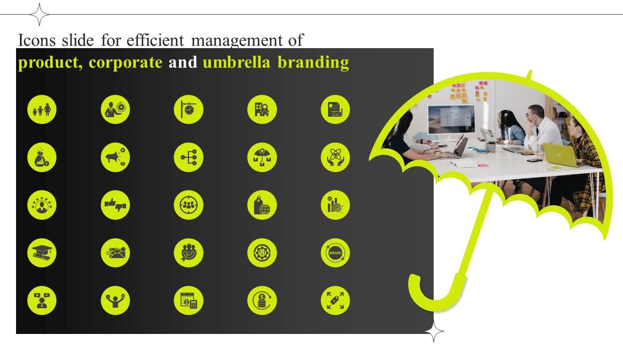 Icons Slide For Efficient Management Of Product Corporate And Umbrella Branding Slide01