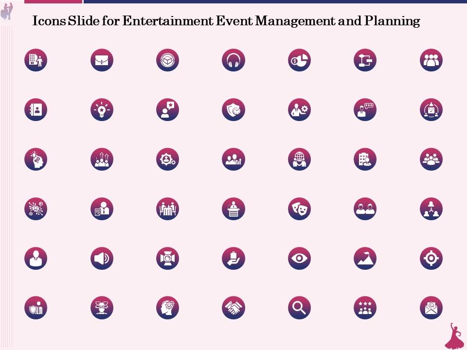 Icons slide for entertainment event management and planning ppt powerpoint presentation outline Slide01