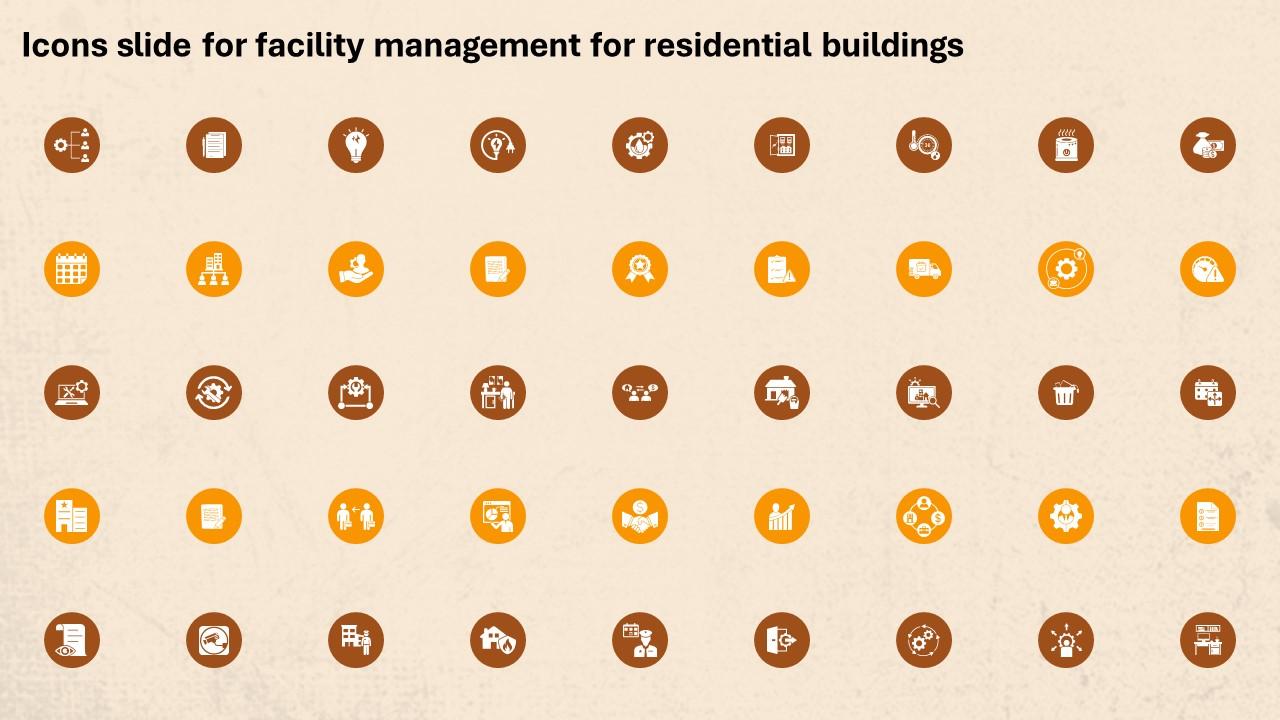 Icons Slide For Facility Management For Residential Buildings Ppt Icon Example Introduction