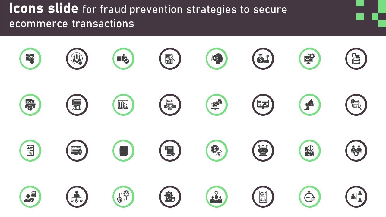 Icons Slide For Fraud Prevention Strategies To Secure Ecommerce Transactions Ppt Example