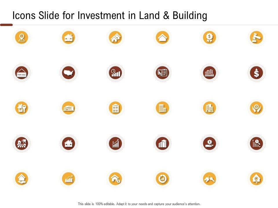 Icons slide for investment in land and building ppt powerpoint presentation ideas graphics Slide01