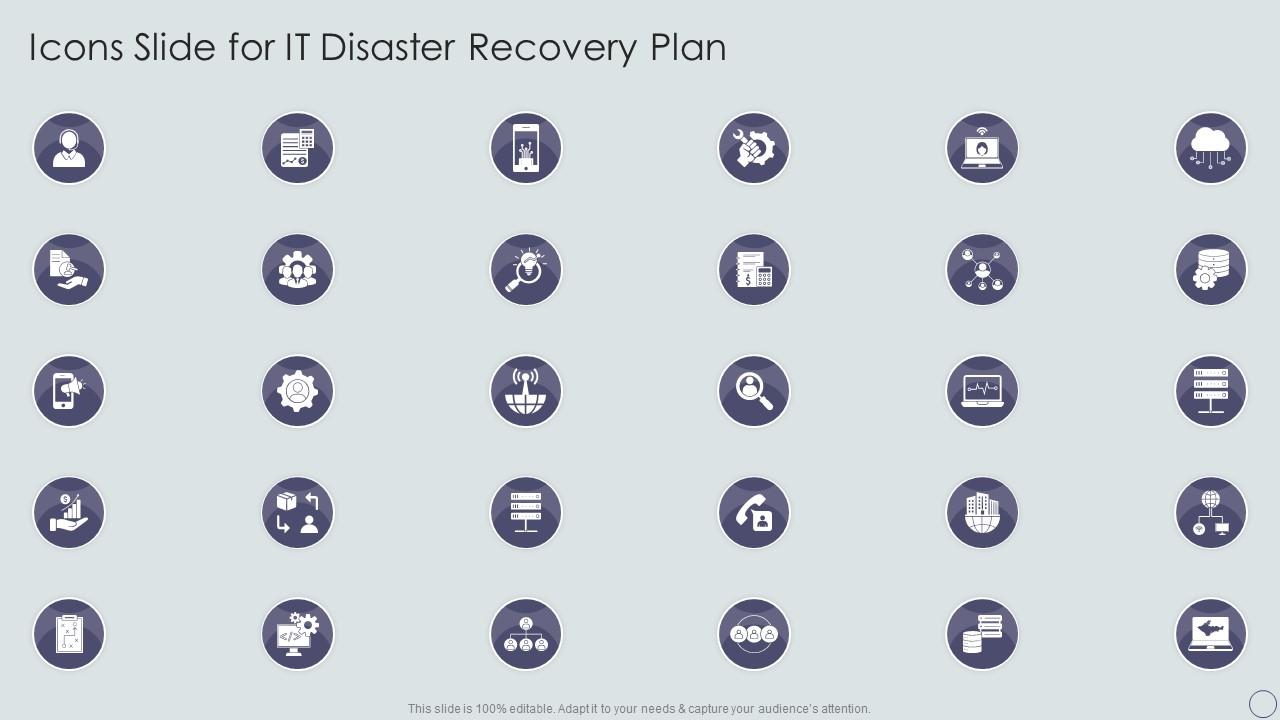 Icons Slide For IT Disaster Recovery Plan Ppt Powerpoint Presentation Summary Template Slide01