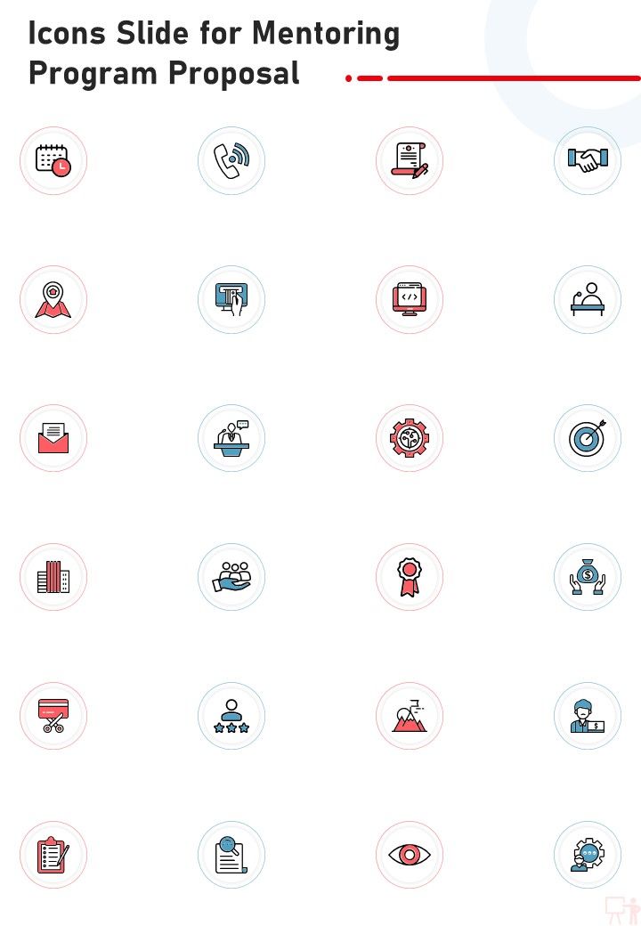 Icons Slide For Mentoring Program Proposal One Pager Sample Example Document Slide01