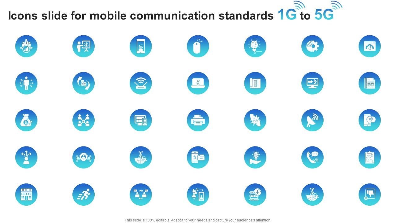 Icons Slide For Mobile Communication Standards 1g To 5g Ppt Slides Infographic Template Slide01