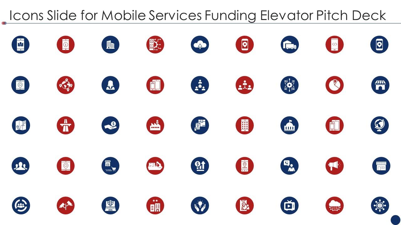 Icons slide for mobile services funding elevator pitch deck Slide01