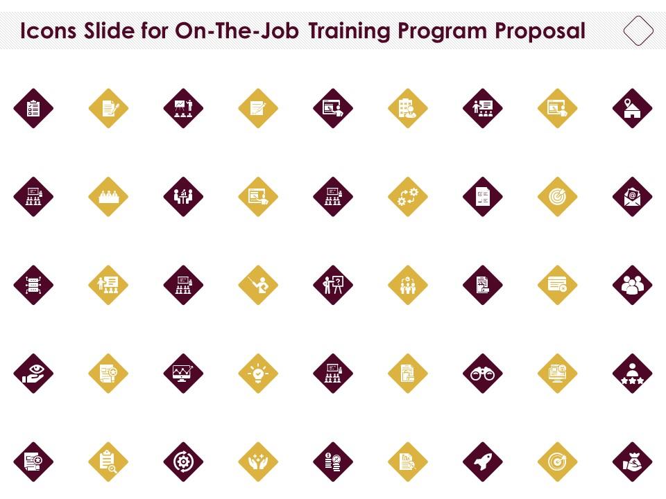 Icons slide for on the job training program proposal ppt inspiration Slide01