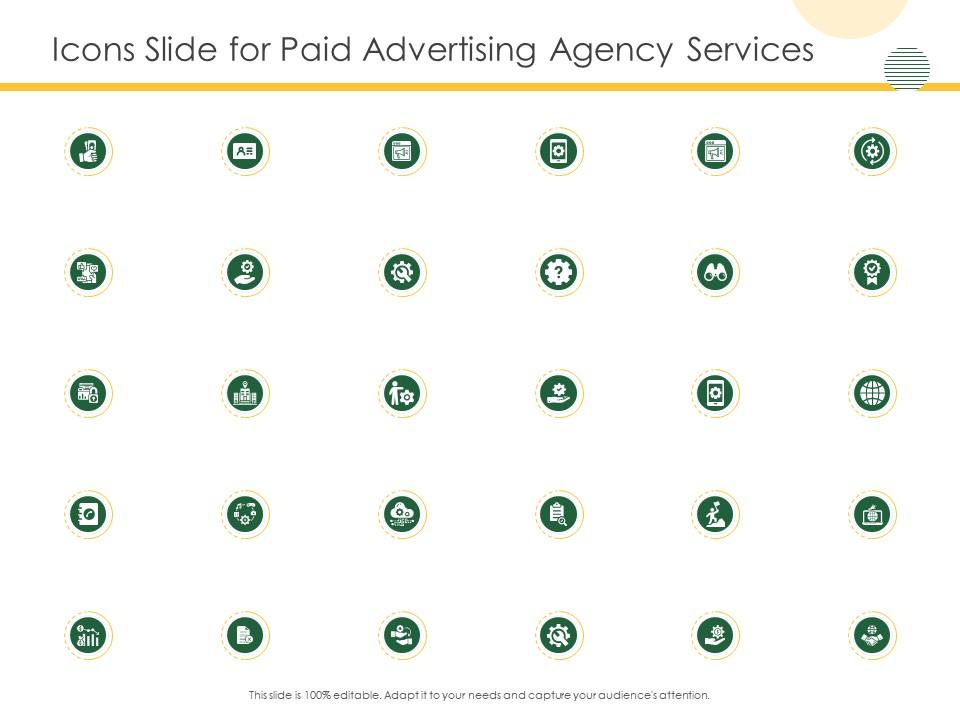 Icons slide for paid advertising agency services ppt powerpoint presentation model format Slide01