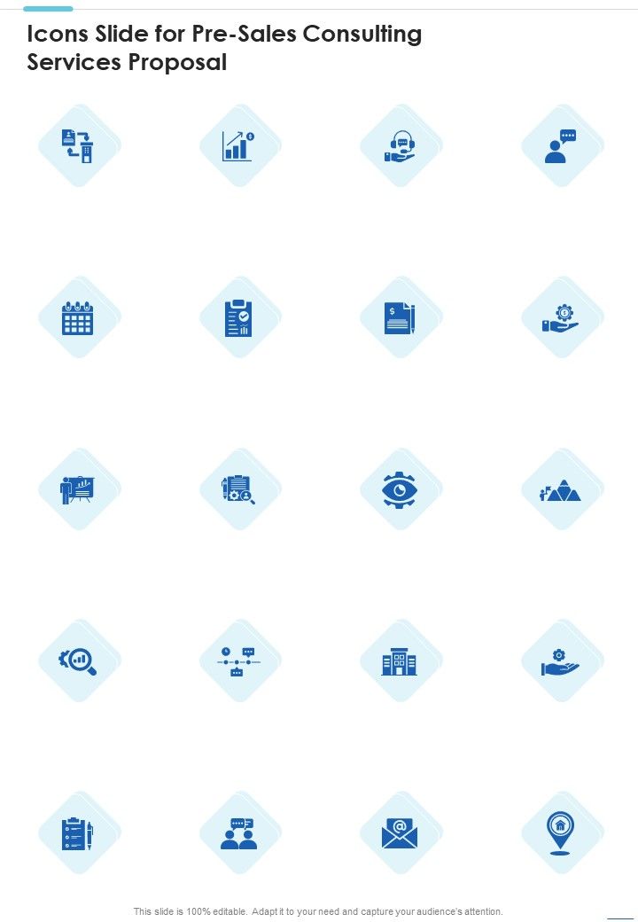 Icons Slide For Pre Sales Consulting Services Proposal One Pager Sample Example Document Slide01