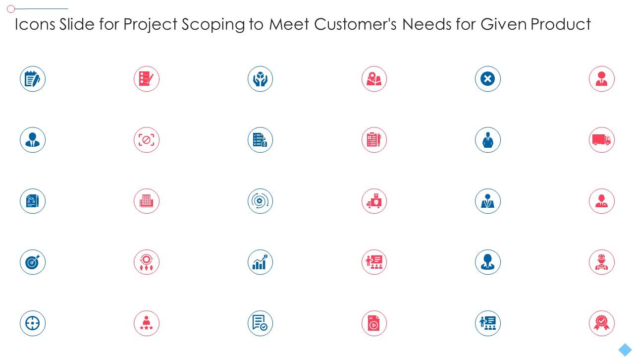 Icons Slide For Project Scoping To Meet Customers Needs For Given Product Slide01