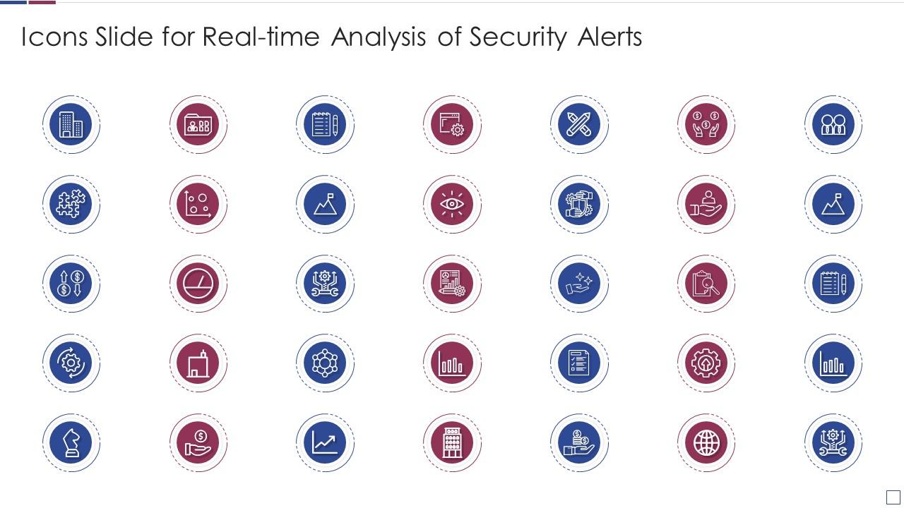 Icons slide for real time analysis of security alerts Slide01