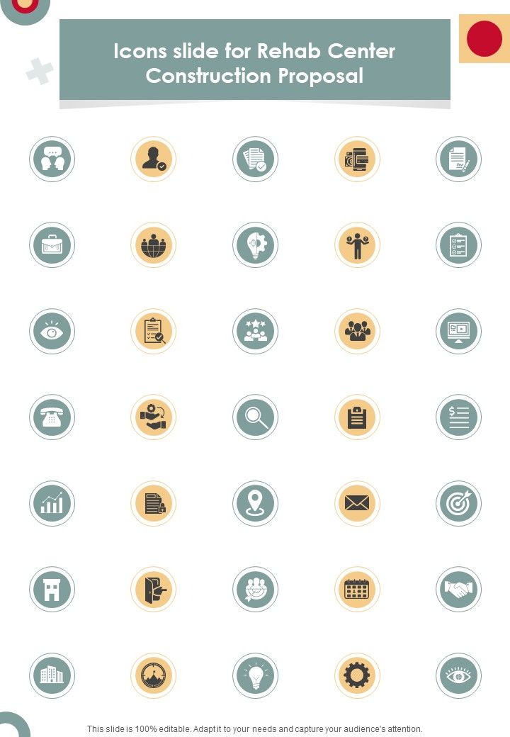 Icons Slide For Rehab Center Construction Proposal One Pager Sample Example Document
