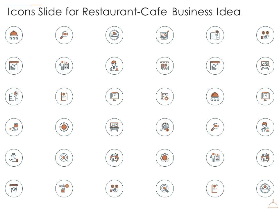 Icons slide for restaurant cafe business idea ppt portrait Slide01