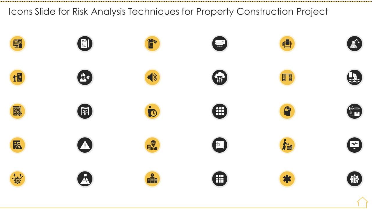 Icons slide for risk analysis techniques for property construction project Slide01