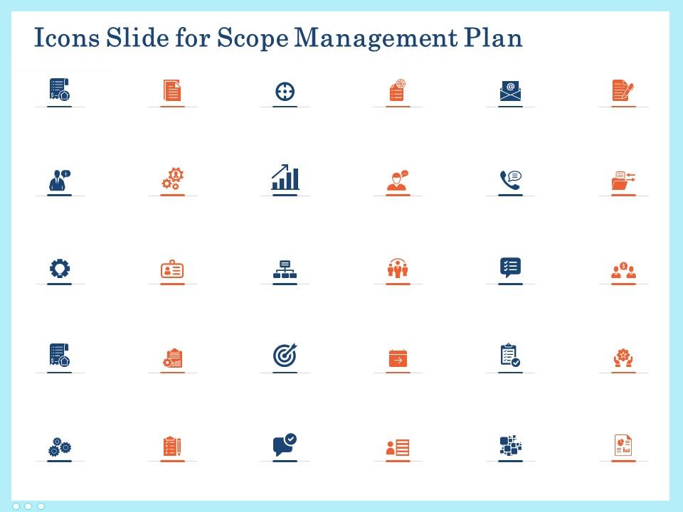 Icons slide for scope management plan ppt powerpoint presentation show pictures Slide01