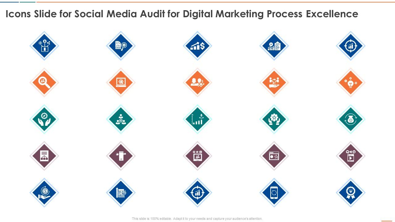 Icons Slide For Social Media Audit For Digital Marketing Process Excellence Slide01