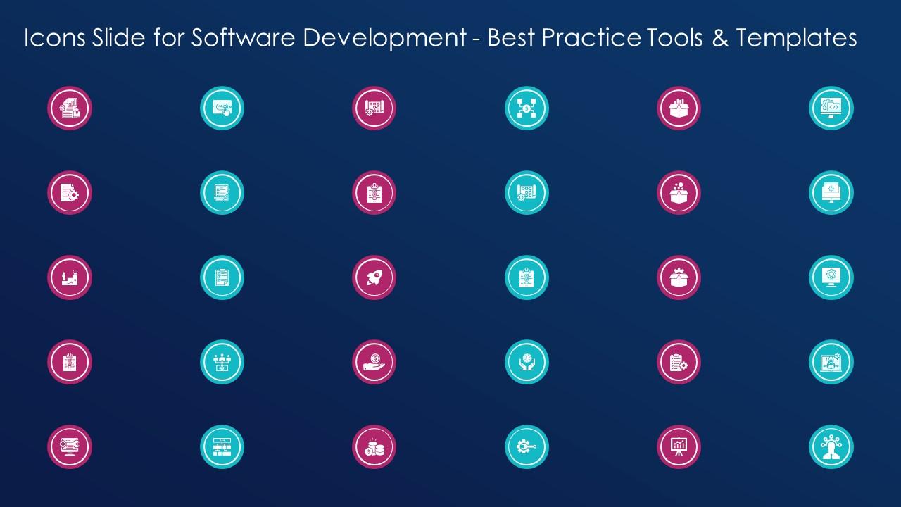 Icons slide for software development best practice tools and templates Slide01