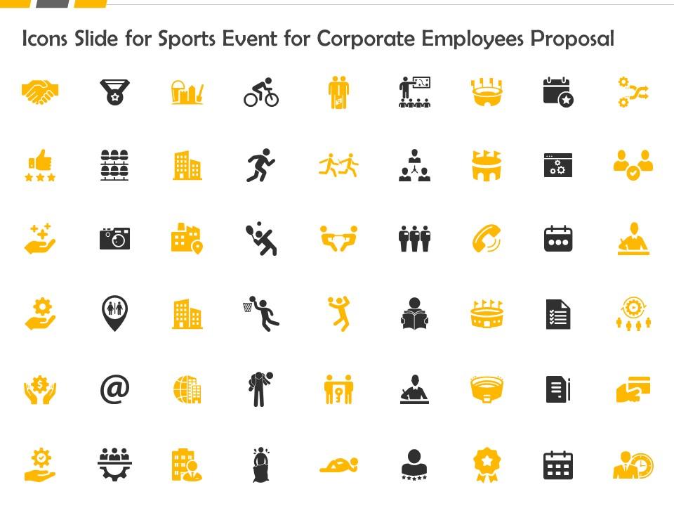Icons slide for sports event for corporate employees proposal ppt slides maker Slide01