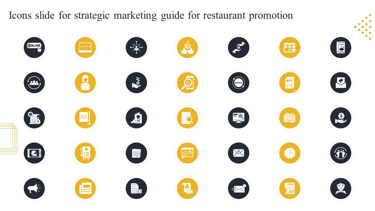 Icons Slide For Strategic Marketing Guide For Restaurant Promotion Slide01