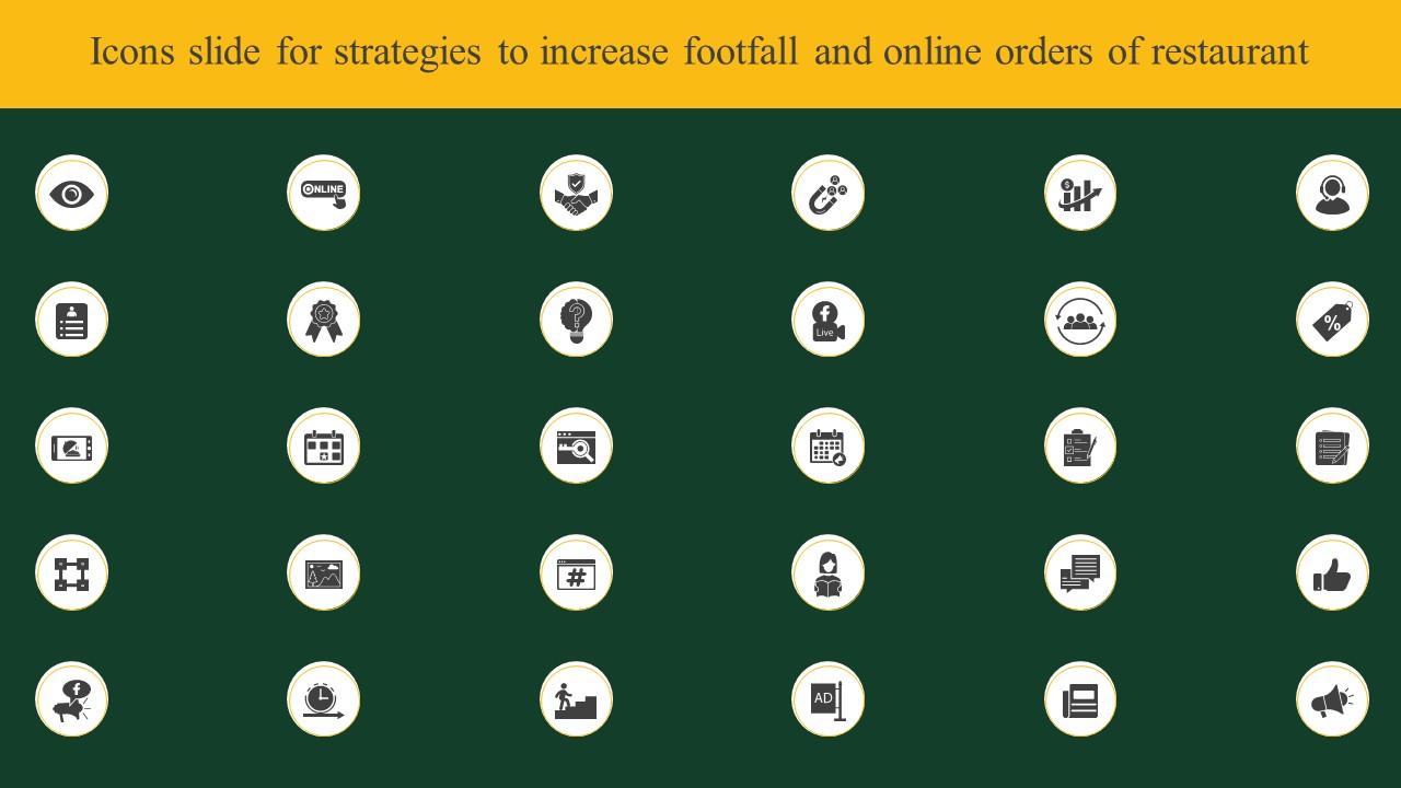 Icons Slide For Strategies To Increase Footfall And Online Orders Of Restaurant