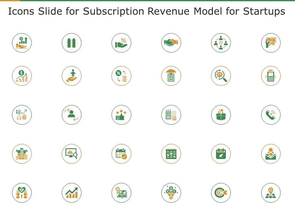 Icons slide for subscription revenue model for startups ppt summary Slide01