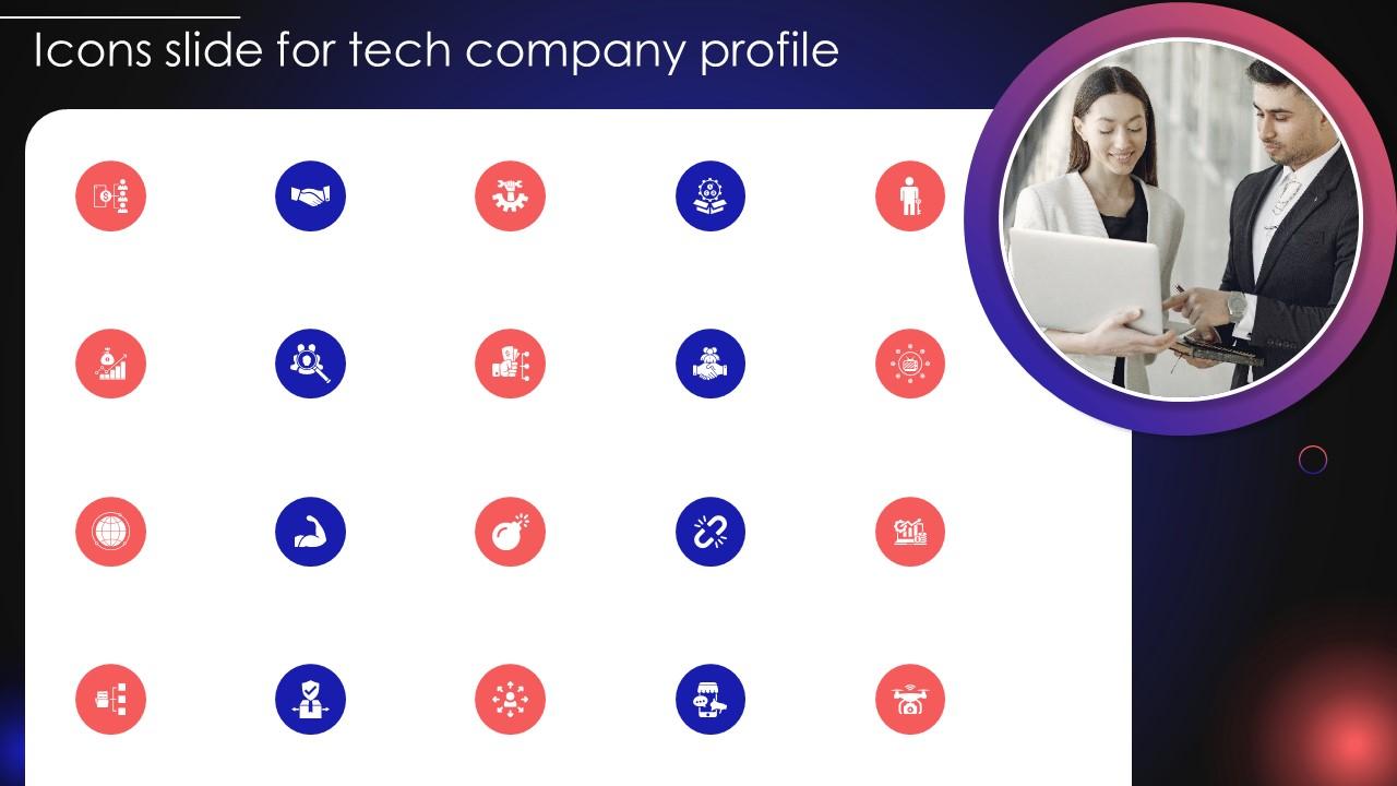 Icons Slide For Tech Company Profile Ppt Introduction CP SS