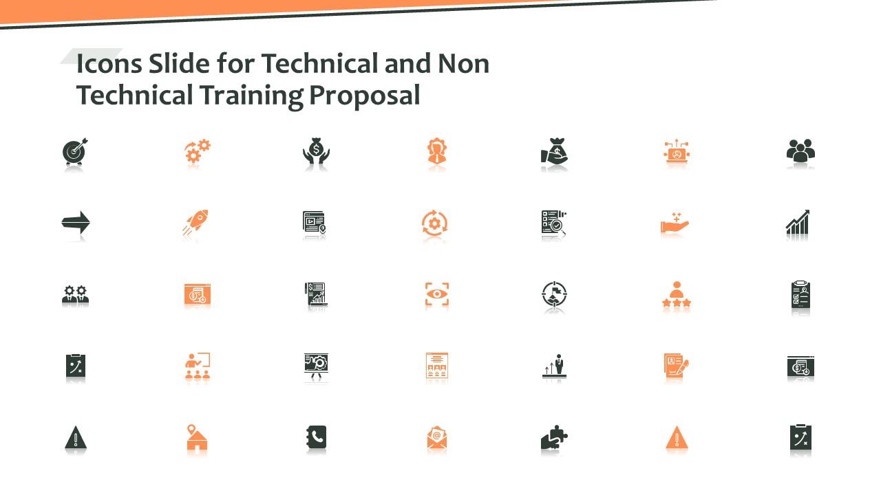 Icons slide for technical and non technical training proposal Slide01