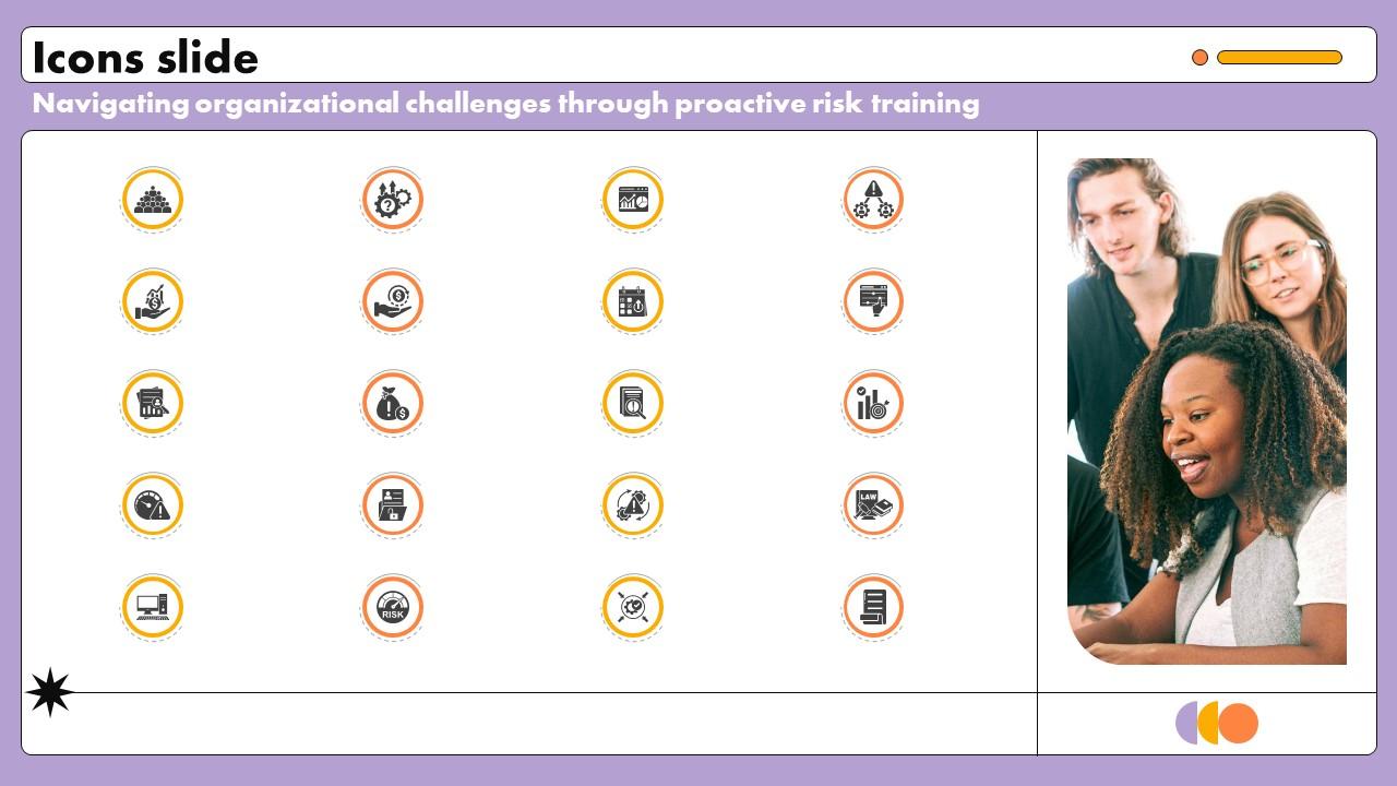 Icons Slide Navigating Organizational Challenges Through Proactive Risk Training Ppt Slides DTE SS V