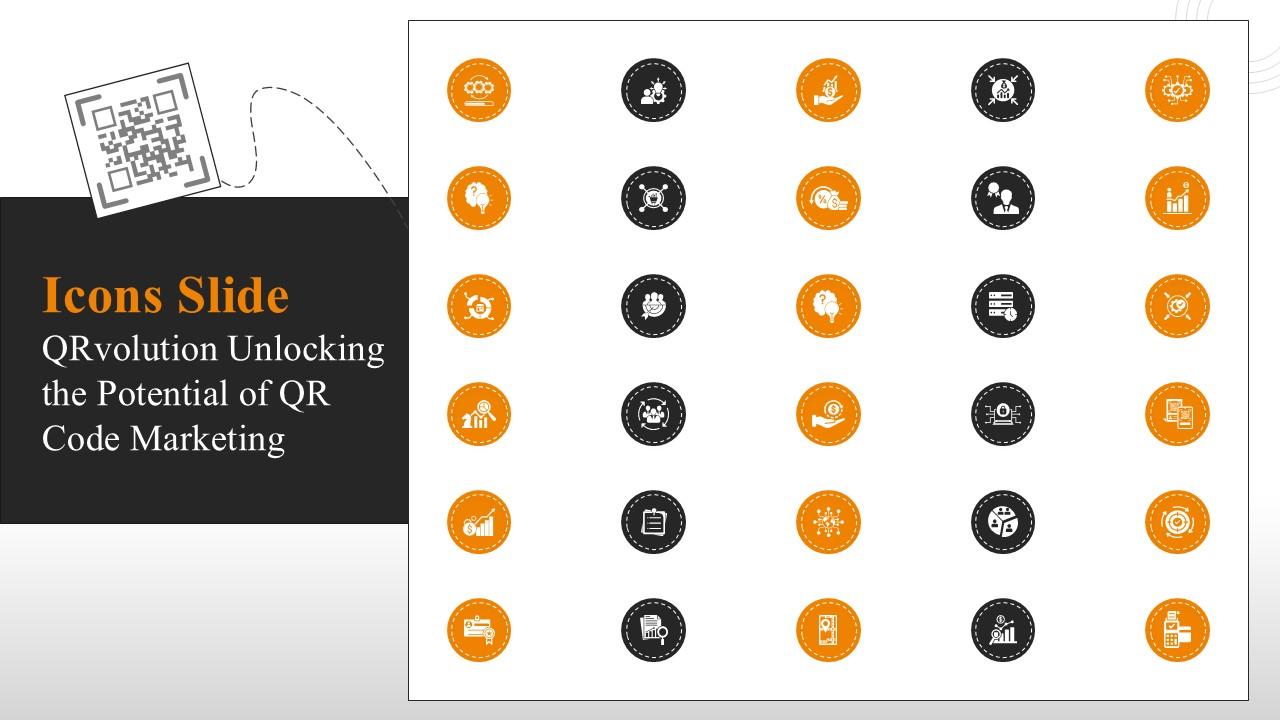 Icons Slide QRvolution Unlocking The Potential Of QR Code Marketing Ppt Template