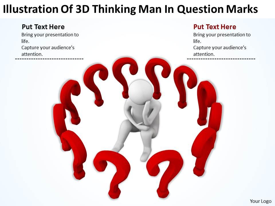 Illustration of 3d thinking man in question marks ppt graphics icons powerpoint Slide01