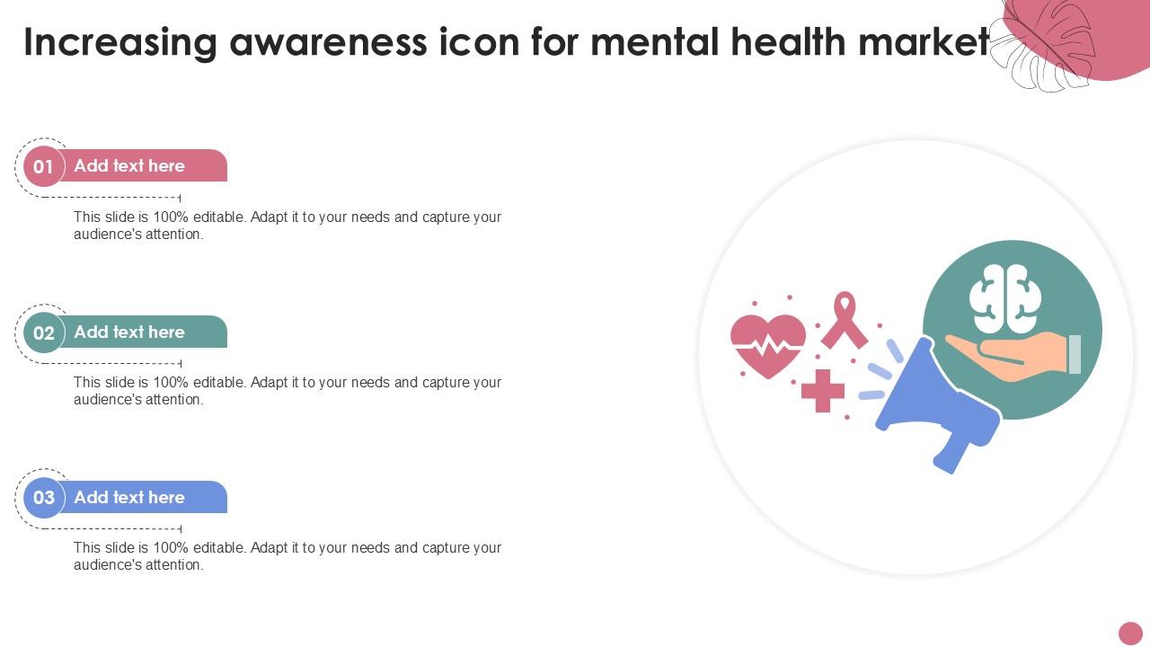 Increasing Awareness Icon For Mental Health Market Ppt Sample