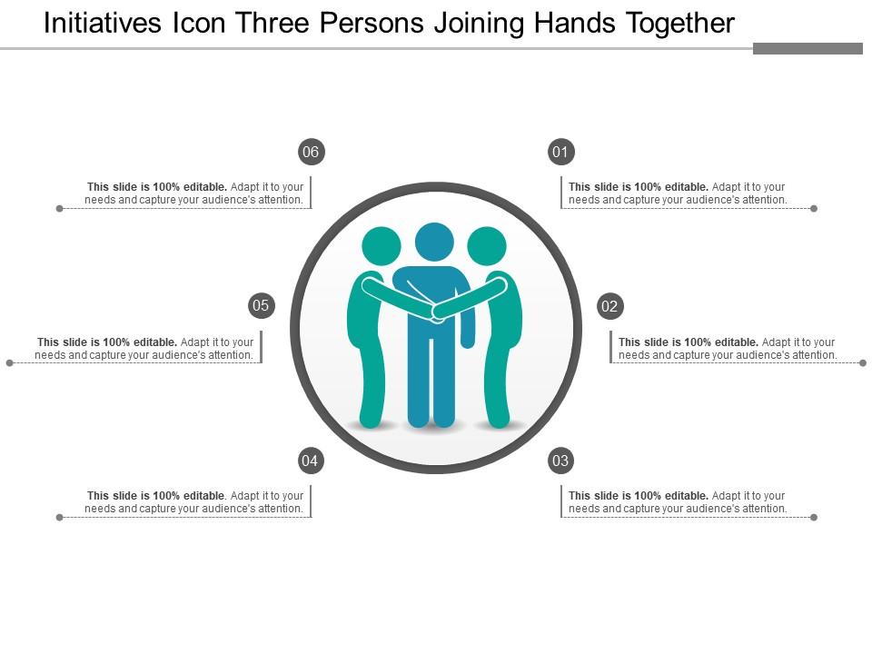 Initiatives icon three persons joining hands together Slide01