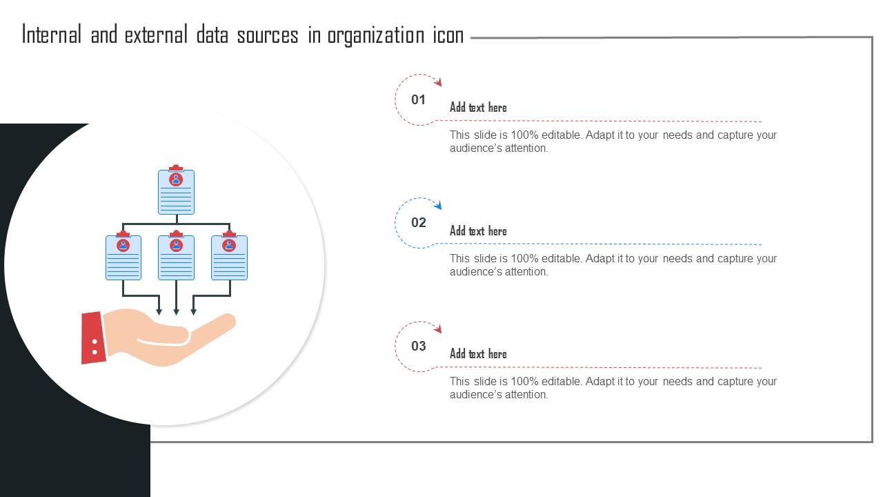Internal And External Data Sources In Organization Icon Slide01
