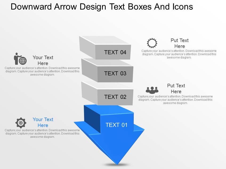 Jv downward arrow design text boxes and icons powerpoint template Slide01