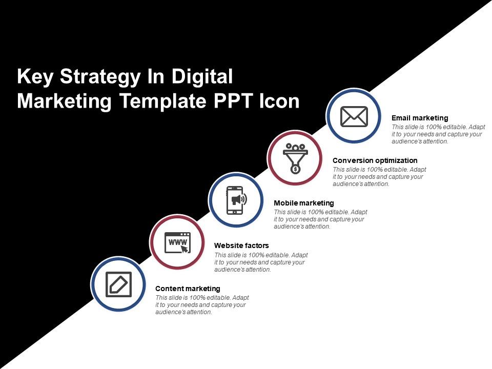 Key strategy in digital marketing template ppt icon Slide01