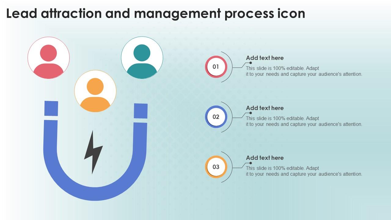 Lead Attraction And Management Process Icon Ppt Powerpoint