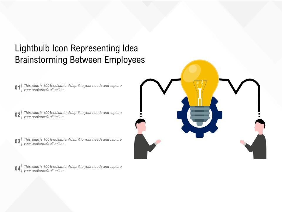 Lightbulb icon representing idea brainstorming between employees Slide01