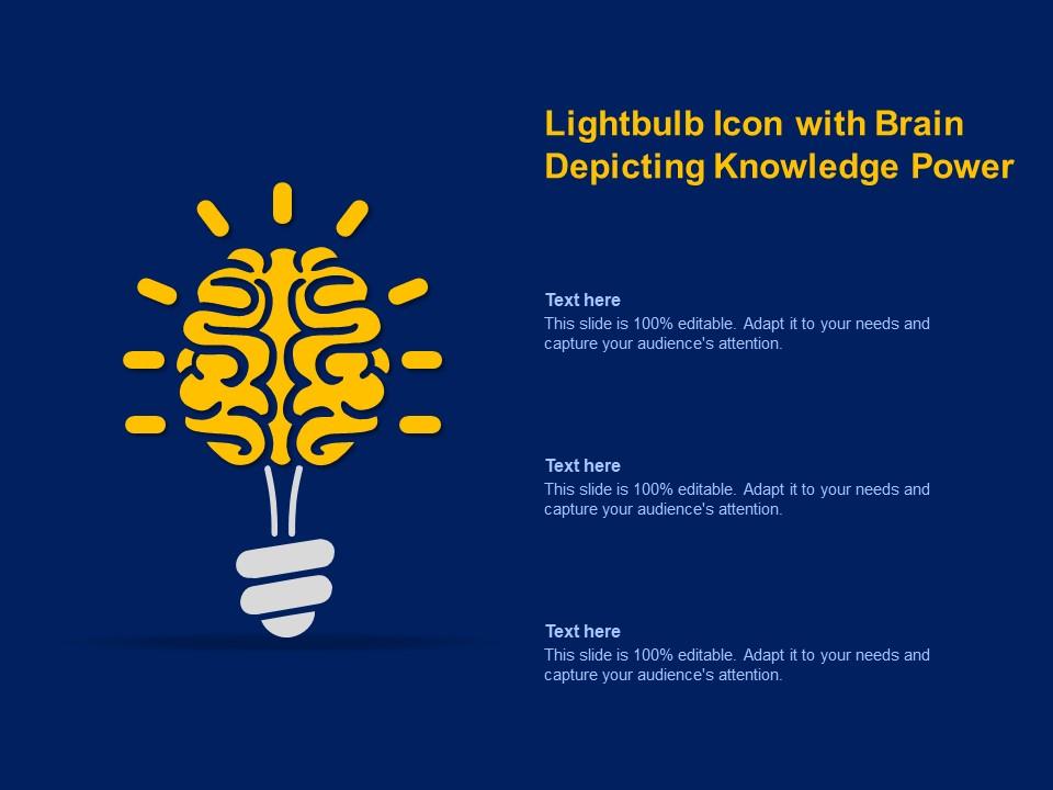 Lightbulb icon with brain depicting knowledge power Slide01