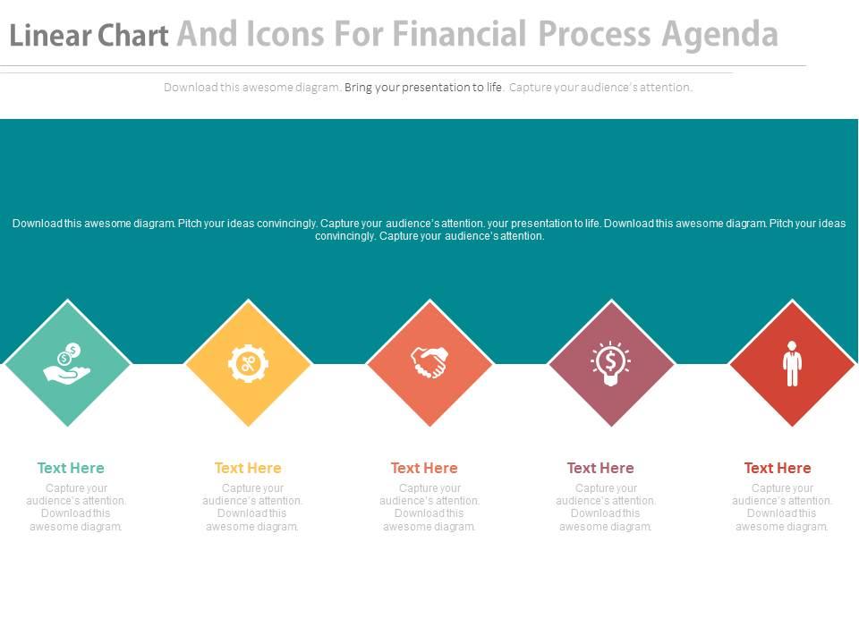 Linear chart and icons for financial progress agenda flat powerpoint design Slide01