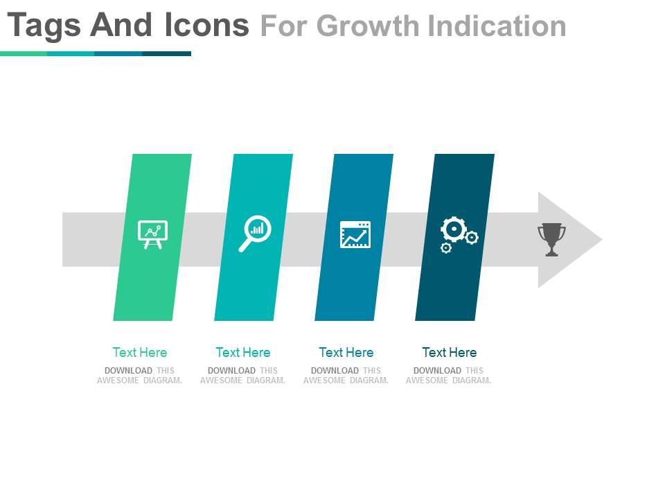 Linear tags and icons for growth indication powerpoint slides Slide01