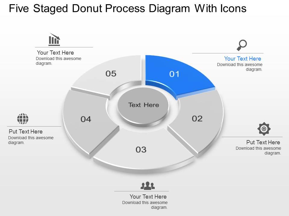 Lq five staged donut process diagram with icons powerpoint template slide Slide01