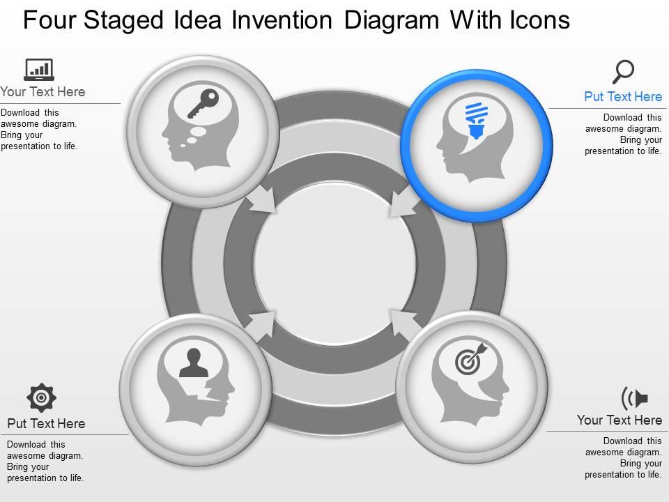 Lw four staged idea invention diagram with icons powerpoint template Slide01