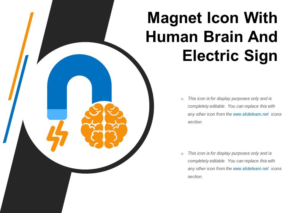 Magnet icon with human brain and electric sign Slide01