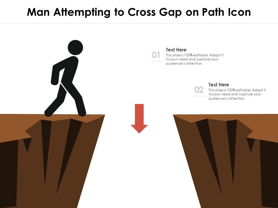 Man attempting to cross gap on path icon Slide01