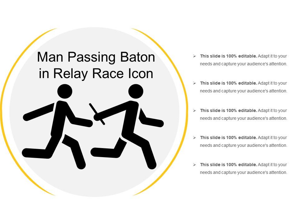 Man passing baton in relay race icon Slide01