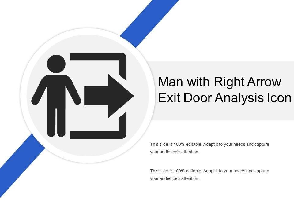 Man with right arrow exit door analysis icon Slide01